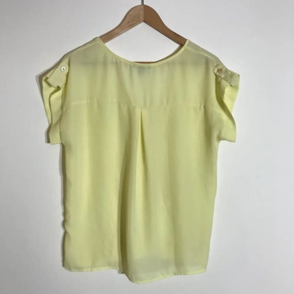 Pale Yellow boxy loose fit V neck cross over short sleeve blouse SZ M - Picture 4 of 7